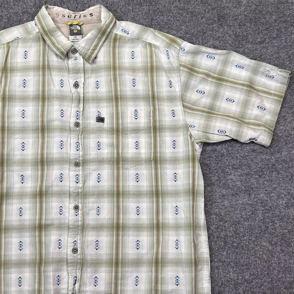 The North Face A5 Shirt Mens Large Green Plaid Button Front Short Sleeve Casual